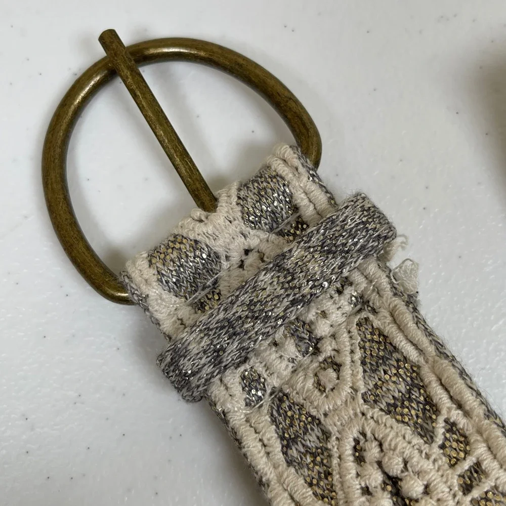 Vintage Women's Gray White Crochet Lace Fabric Belt 13 Y2K Boho Coquette Cottage